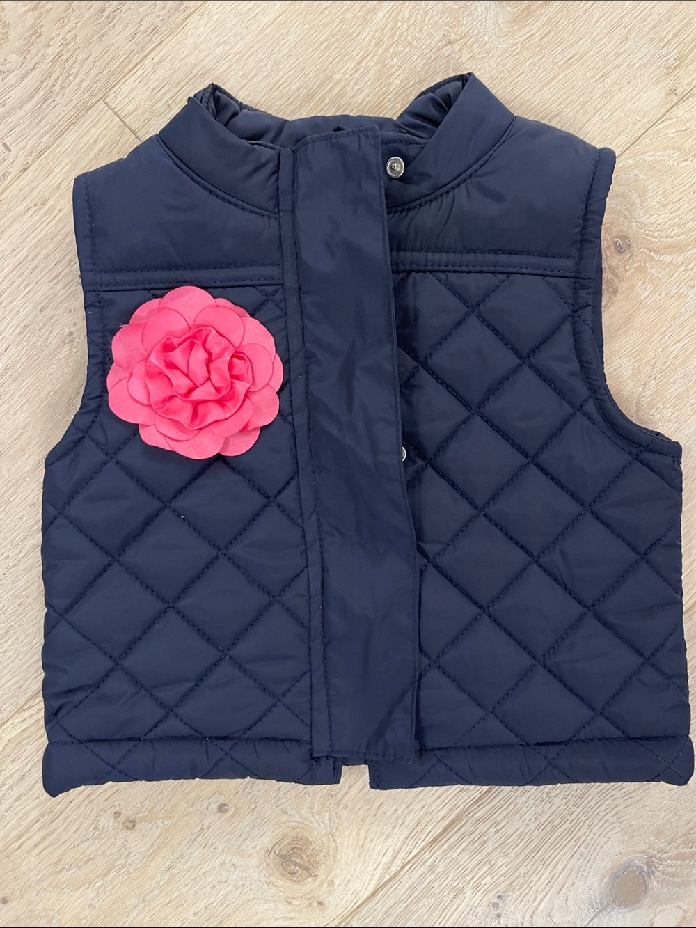 OSH KOSH B’ gosh Girls Navy Quilted Vest with Pink Flower Accent size 24 months